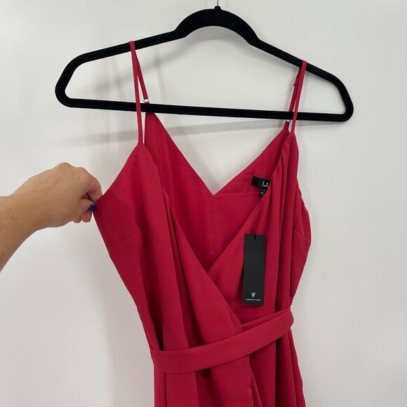 NWT LULUS Manhattan Moment Berry Pink High Low Ruffled Midi Wrap Dress Small - Picture 4 of 7